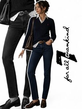 7 For All Mankind Luxe Sport Modal Navy Indigo Straight-Leg Jeans Slimmy